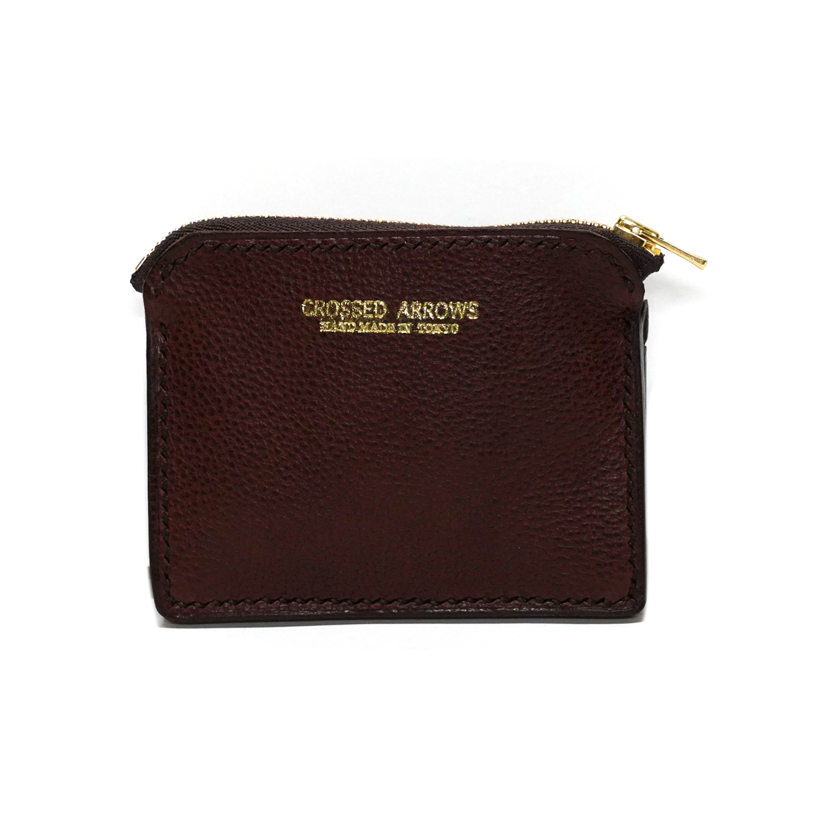 Grain leather Zip Coin Card Case Brown