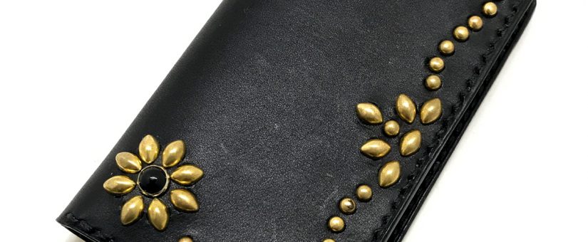 Antique Dyed Leather iPhone 7 Case Book Flip Card Holder Case Flower Black