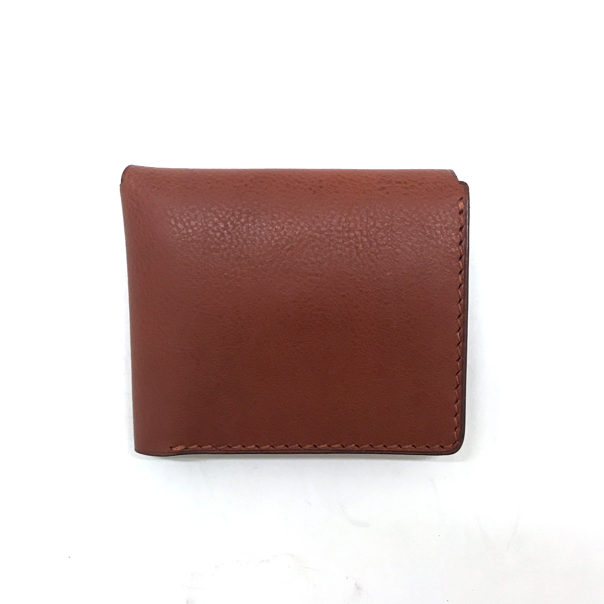 Grain Leather Hand Stitch Flap bi-fold wallet Brown