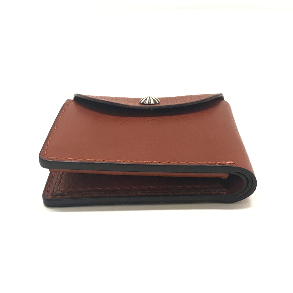 Grain Leather Hand Stitch Flap bi-fold wallet Brown
