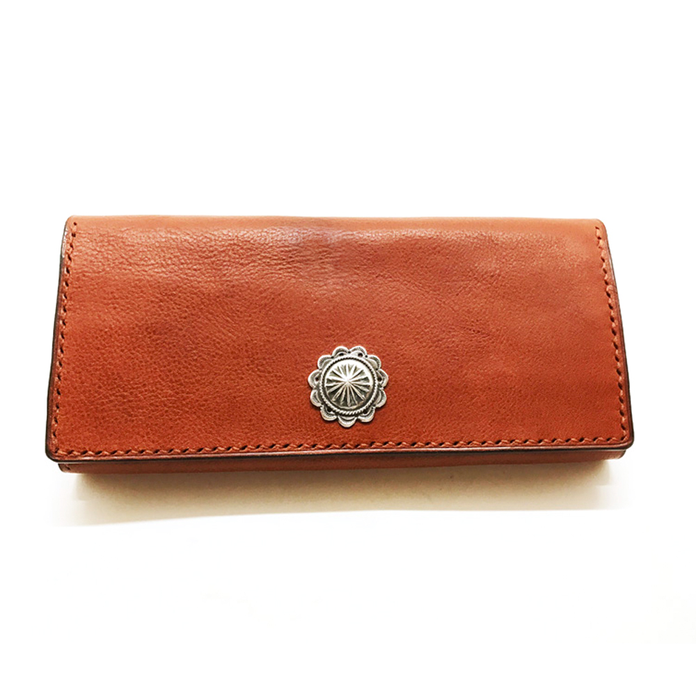 Grain Leather Hand Stitch Concha Concho long wallet Brown